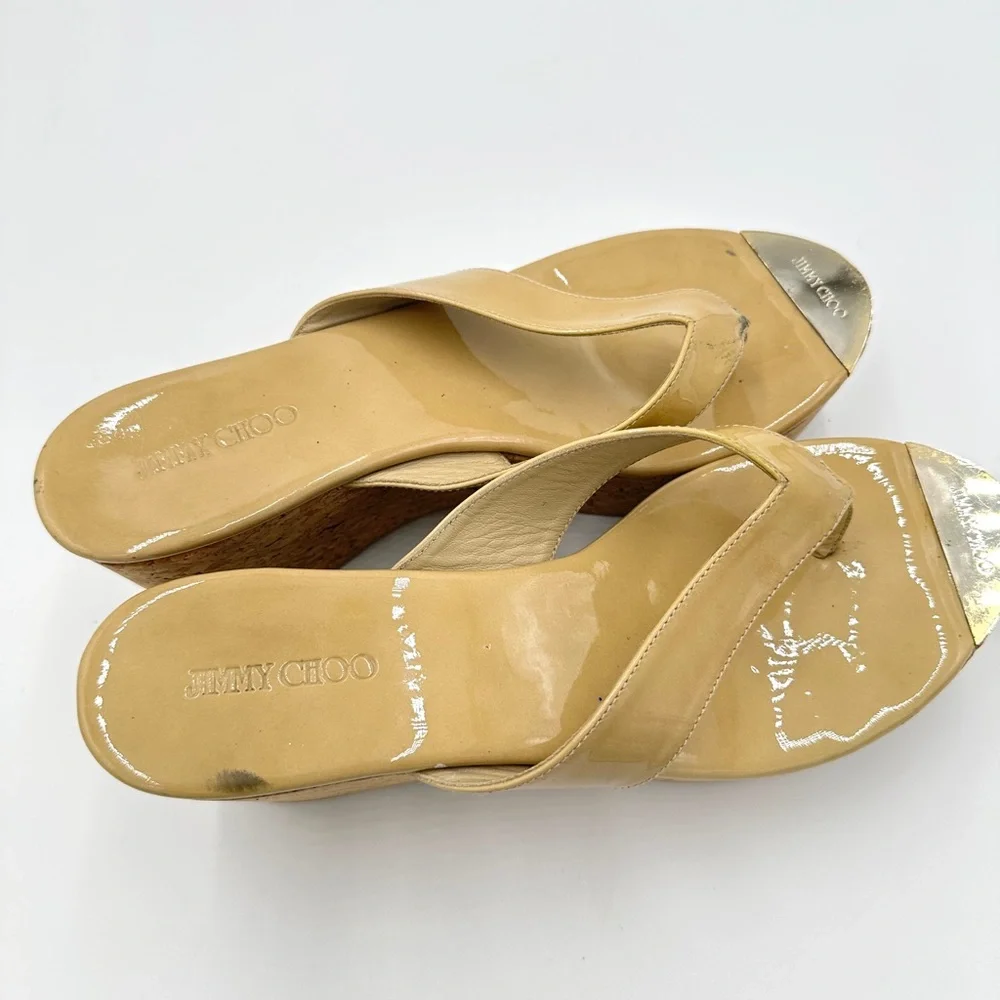 JIMMY CHOO Pathos Patent Leather Cork WEDGES‎ Yellow Women's size 8 EU 38 - Picture 5 of 12